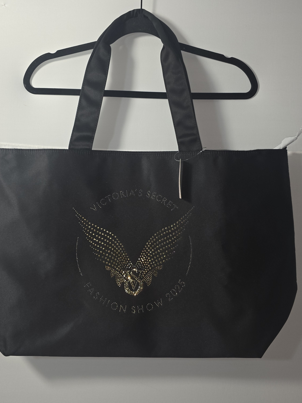 Victoria's Secret Black Tote Bag with Gold Wing Logo